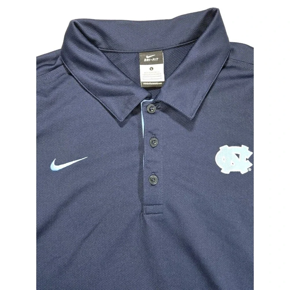 Mens Nike DriFit North Carolina Tar Heels Short Sleeve Polo Shirt Blue Large